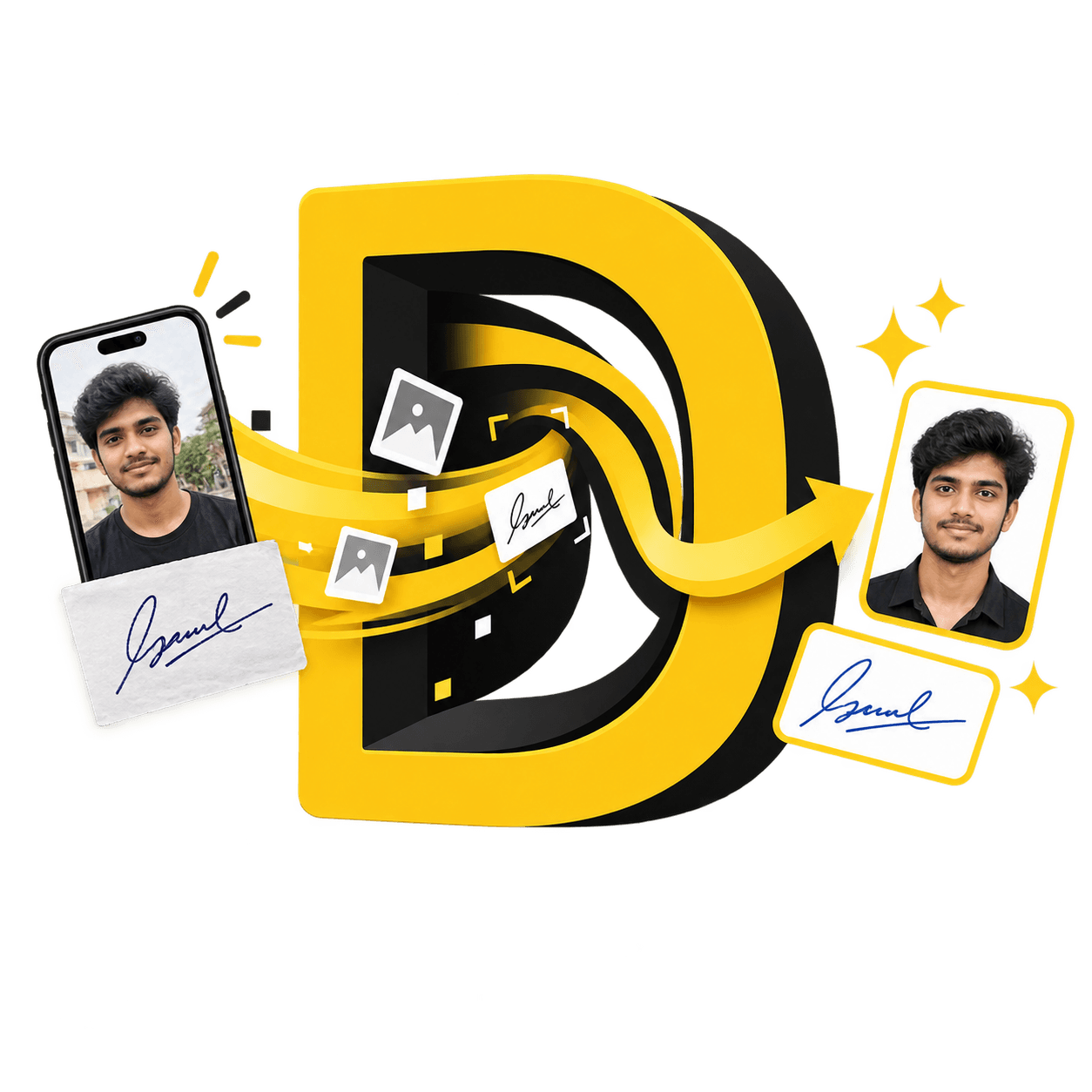 A photo and a signature being resized and compressed to the KB and pixel limits an online form requires